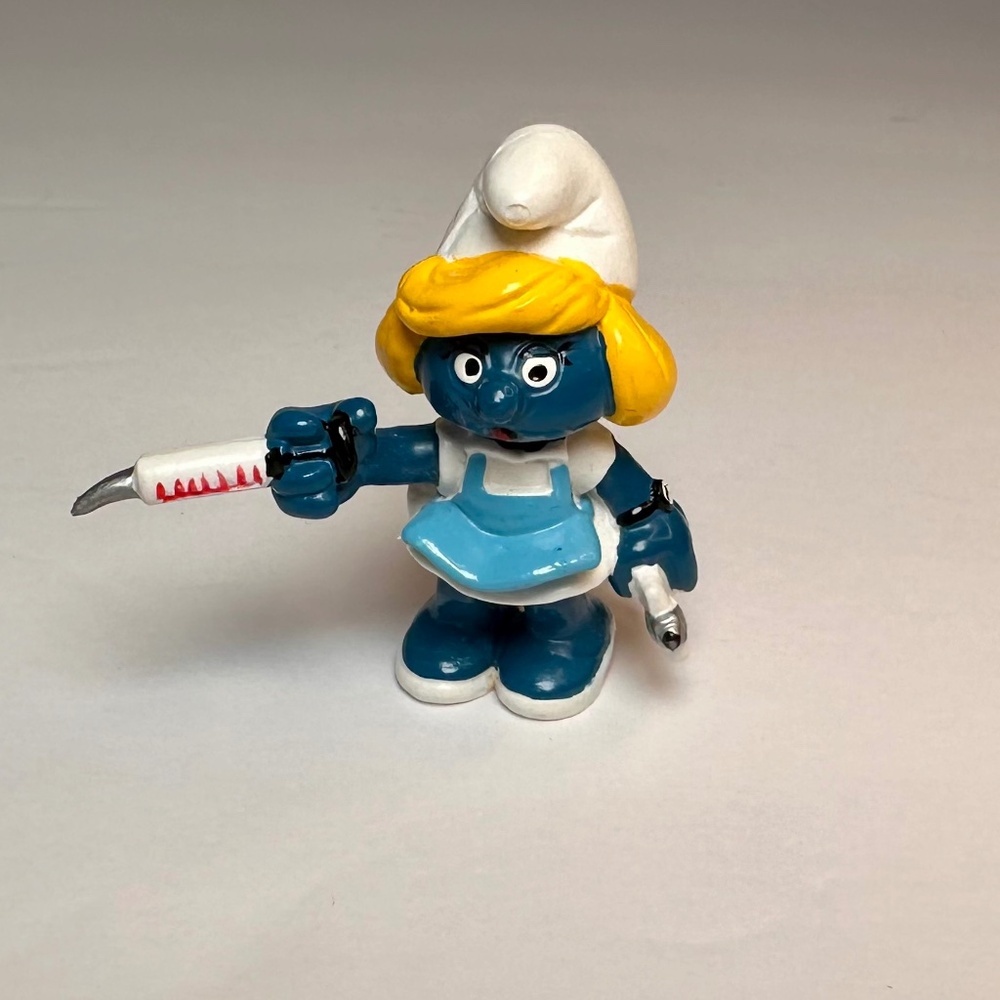 Vintage Schleich Nurse Smurfette 💉 1980 Peyo – Made in Hong Kong